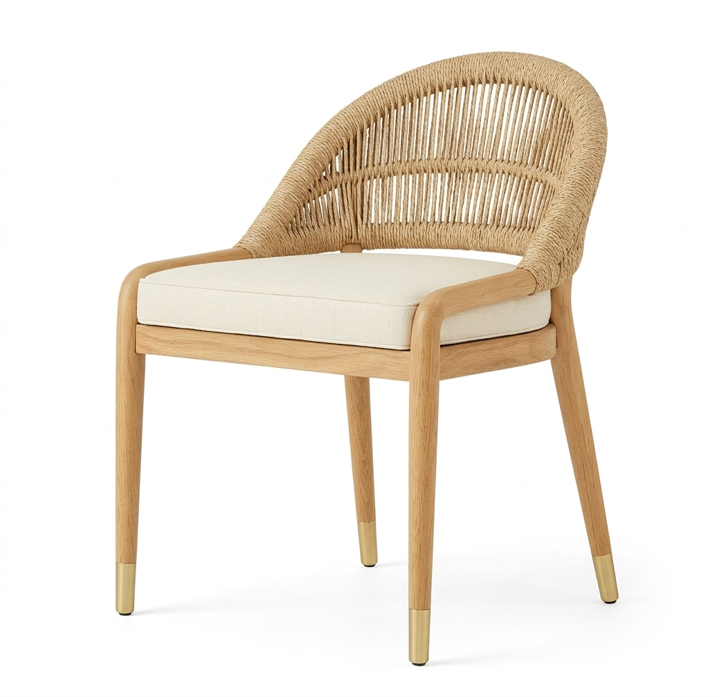 Fara Wooden Rope-Backed & Upholstered Dining Chair