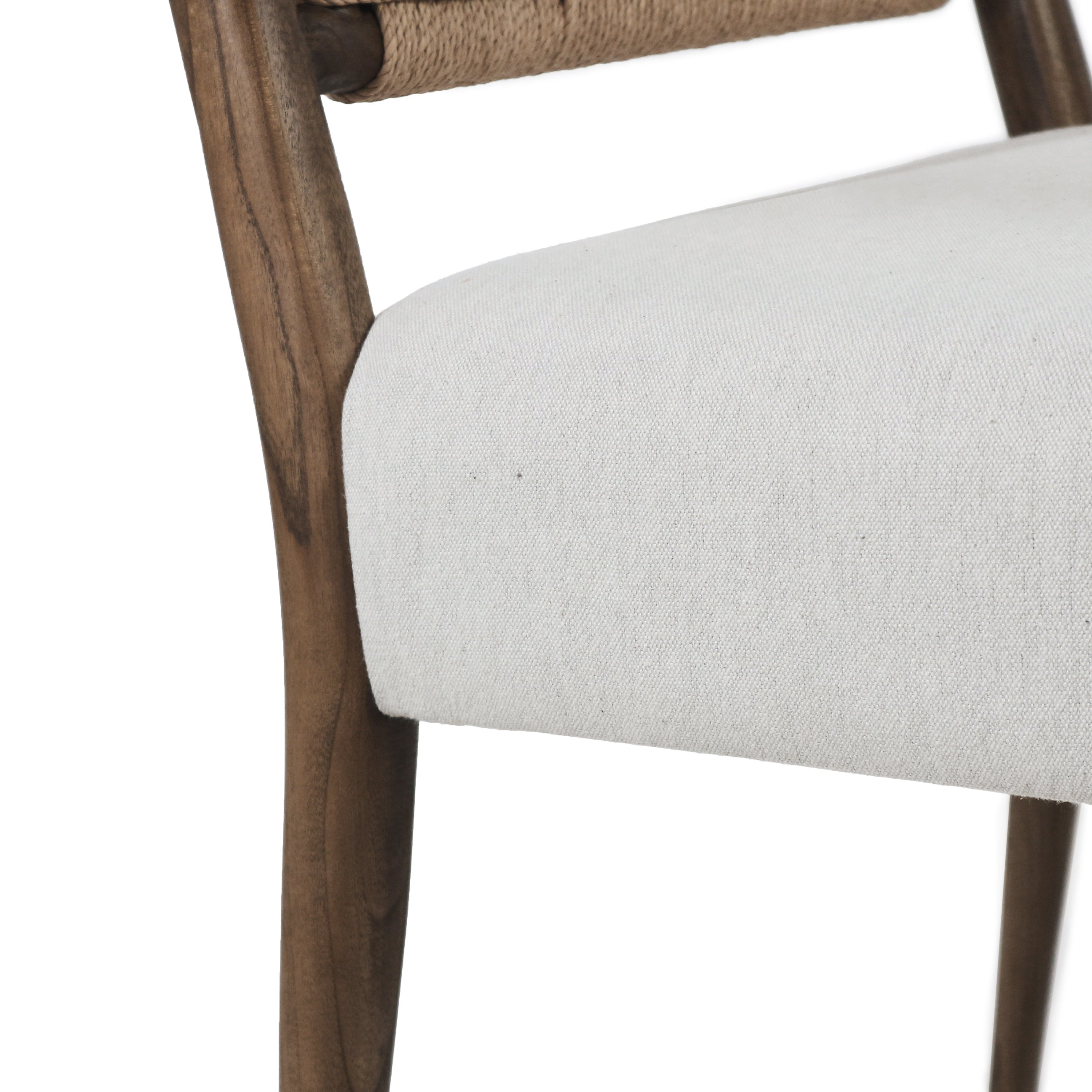 Claude Wooden Armchair with Woven Back and Upholstered Seat - NUEMA