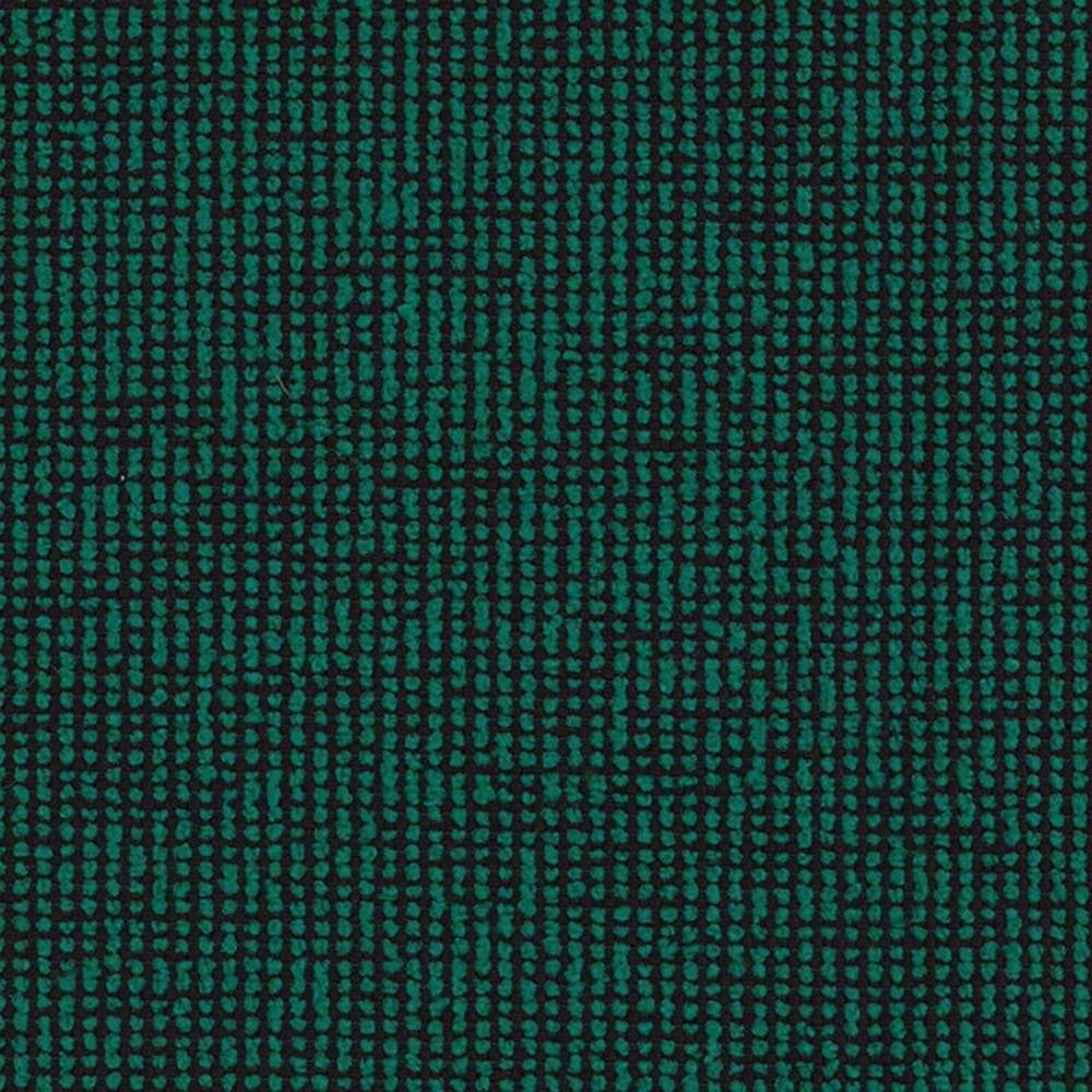 Close-up of deep green dotted upholstery fabric on a black background, showing a tight grid of small raised dots; 100% polyester heavy-duty weave suitable for sofas and indoor upholstery.