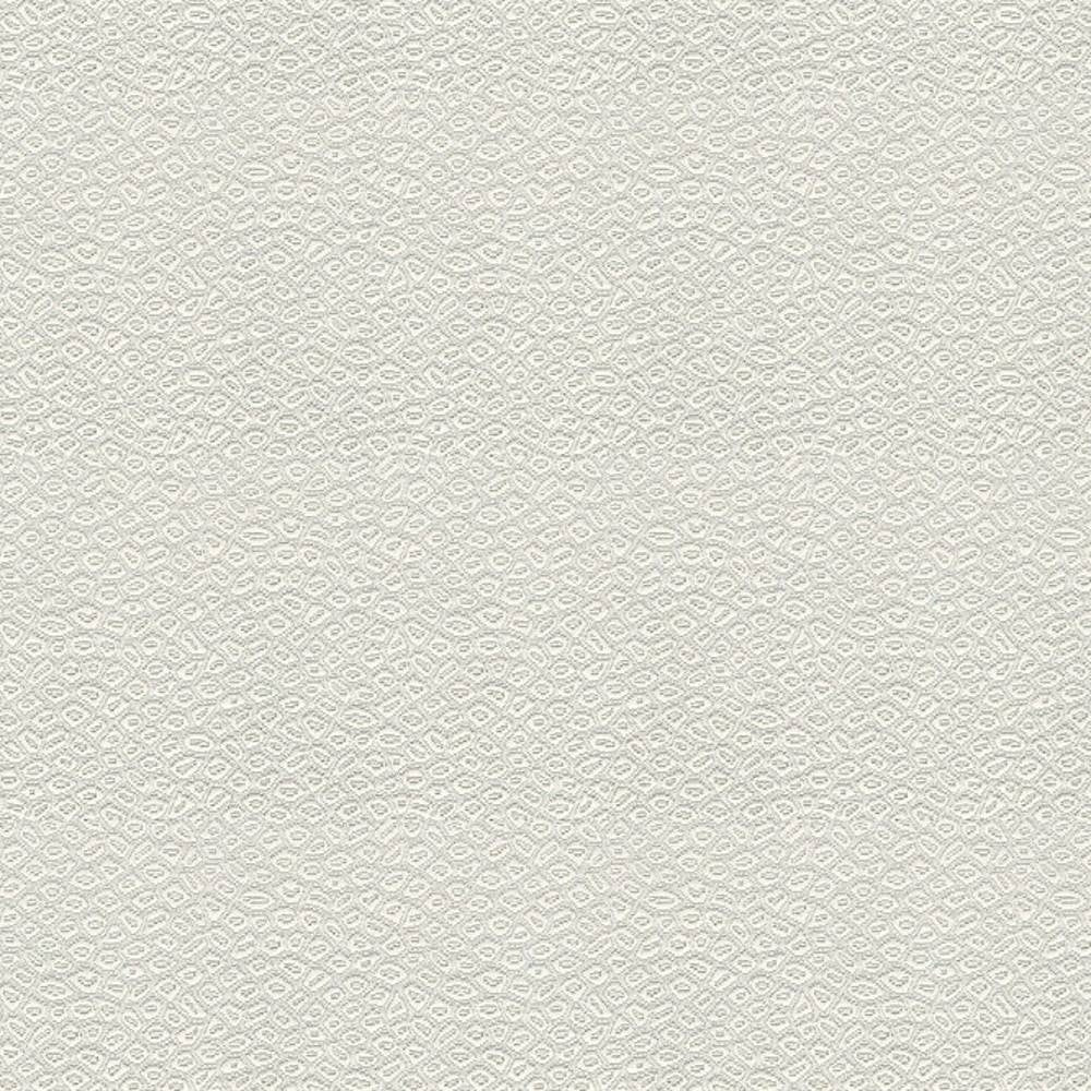 Close-up of neutral beige/off-white upholstery fabric showing a subtle raised oval pebble texture; 50% cotton, 50% polyester construction for sofa upholstery.
