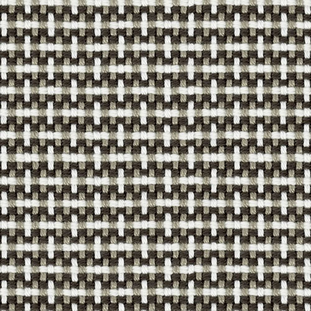 Close-up of 100% acrylic upholstery fabric showing a tight woven checkerboard pattern in beige and white, a neutral contemporary texture suitable for sofas and modern indoor furnishings.