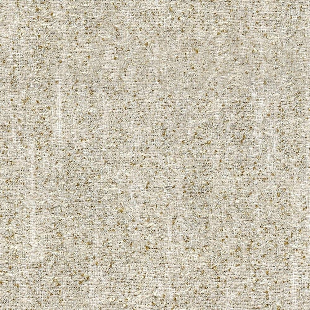 Close-up of beige woven upholstery fabric swatch for sofas, a neutral contemporary textile in 63% polyester, 20% cotton and 17% viscose with a subtle speckled, textured weave.