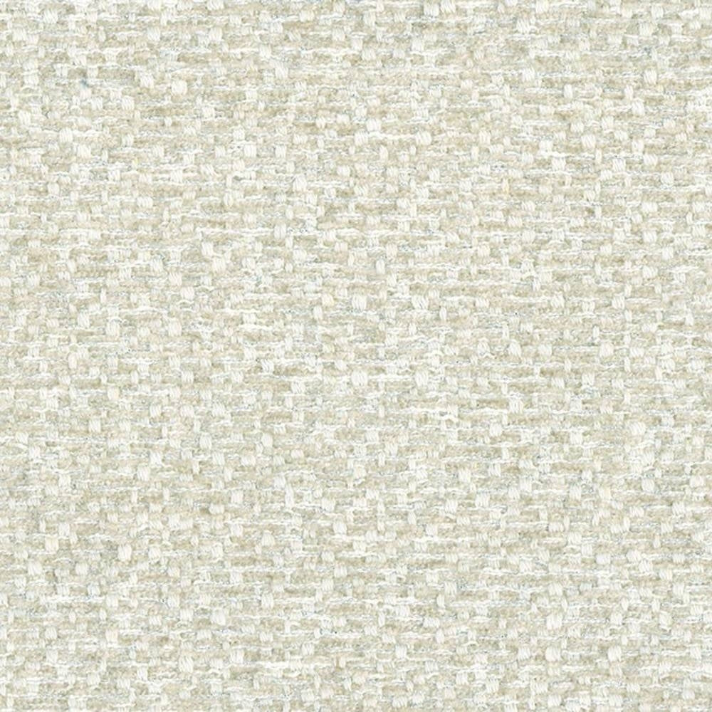 Close-up of a neutral beige woven upholstery fabric swatch with a subtle basketweave texture and white highlights, showing a 70% polyester, 5% linen, 25% viscose blend suitable for contemporary sofa upholstery.