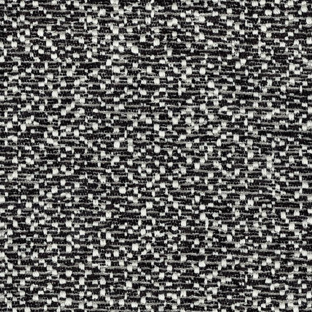 Close-up of a neutral black-and-white upholstery fabric showing a textured woven pattern in a 70% polyester, 5% linen, 25% viscose blend, suited for contemporary sofas and minimalist interiors.