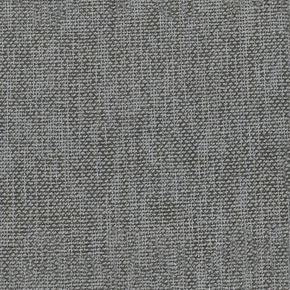Close-up of gray-beige woven 100% polyester upholstery fabric showing a tight basketweave texture, ideal for sofas and indoor seating.