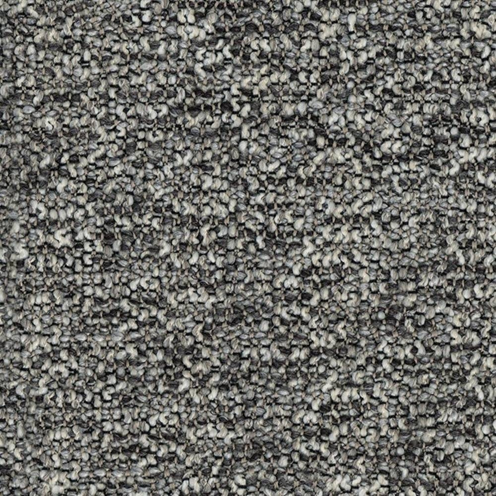 Close-up of neutral grey and cream bouclé upholstery fabric showing a looped textured weave; heavy-duty 70% acrylic/30% polyester suitable for modern sofas.