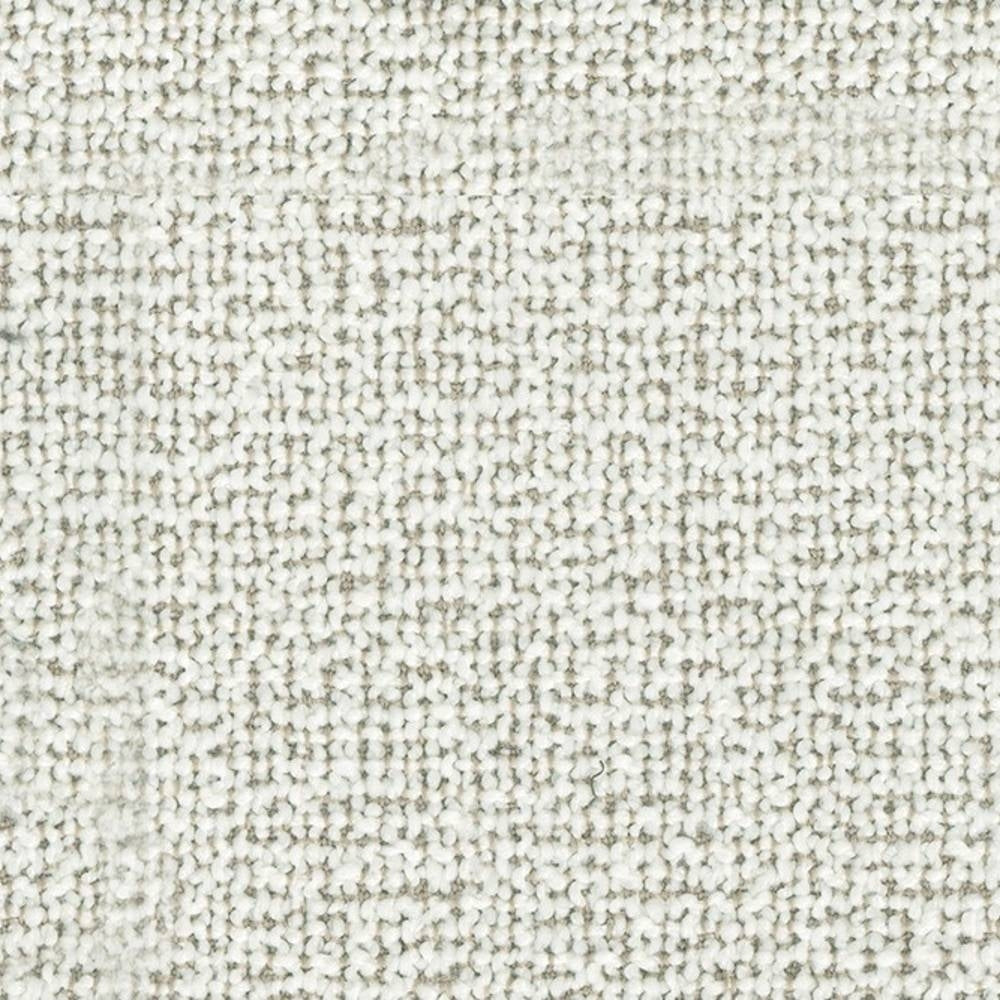 Close-up of cream woven upholstery fabric showing looped texture and subtle gray heathering; 70% acrylic, 30% polyester, sofa-grade.