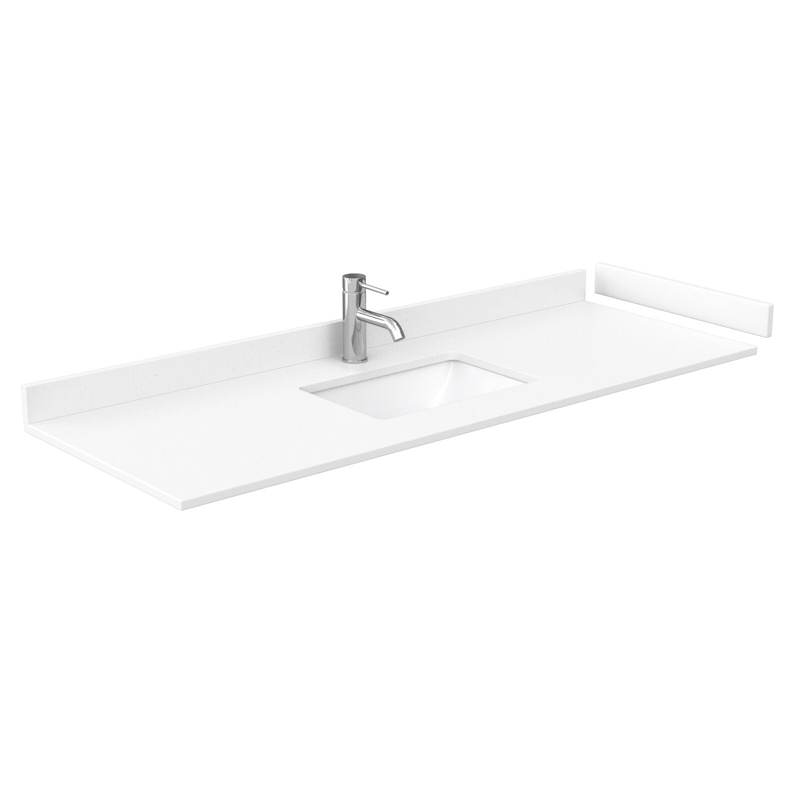 Stone-colored 60-inch modern vanity top with integrated rectangular single sink and single chrome faucet, low backsplash and clean edges; shown alone without cabinet or mirror.