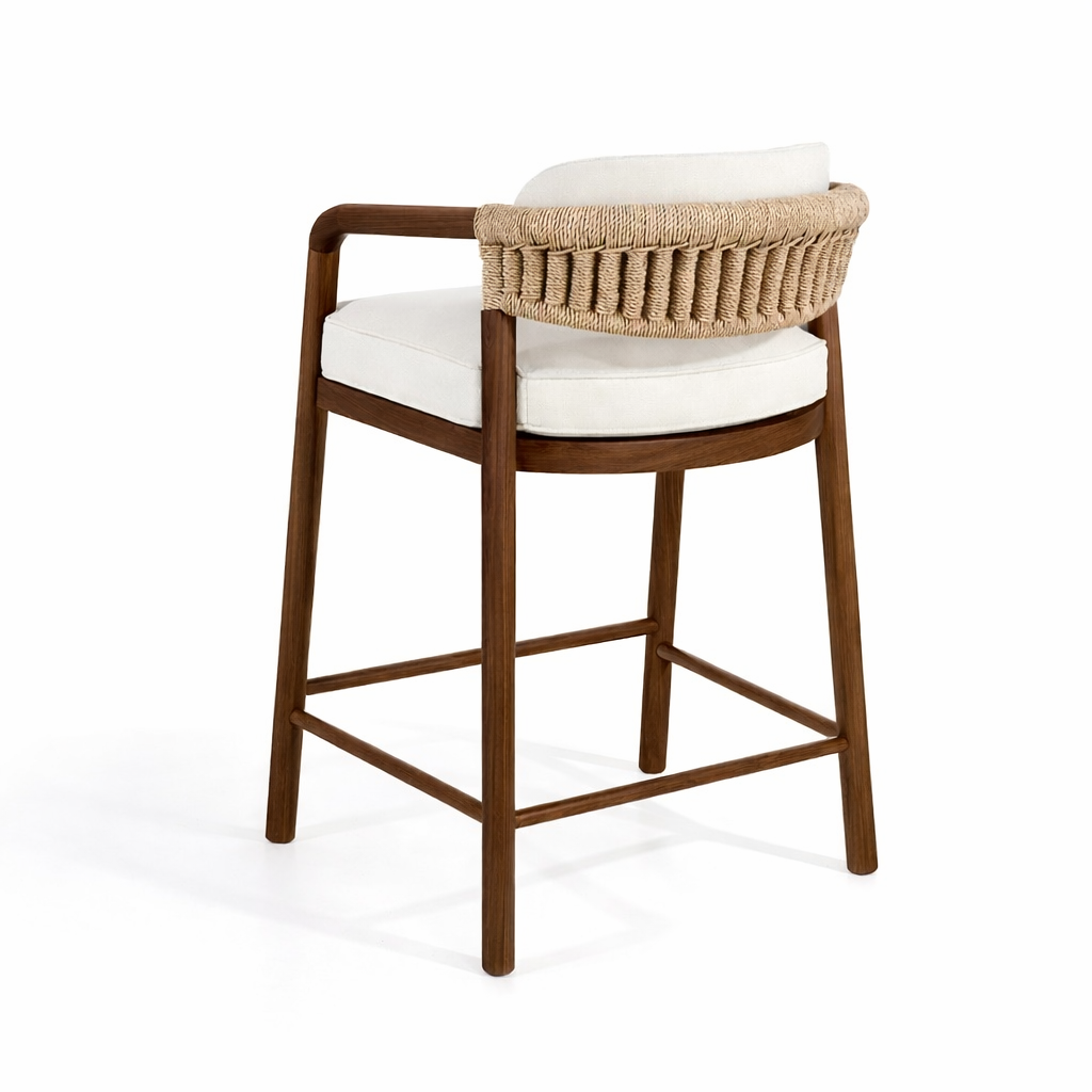 Paros Walnut Rope-Backed & Upholstered Bar & Counter Stool