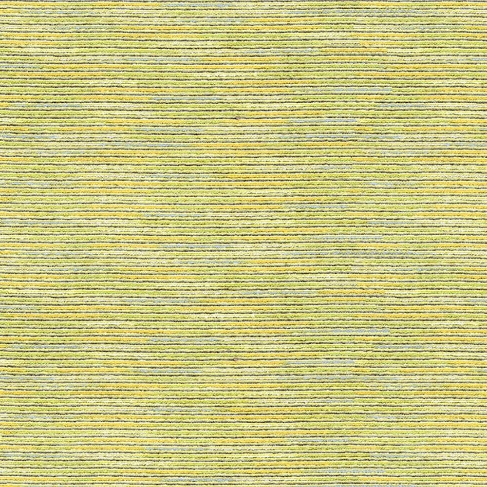 Close-up of a contemporary viscose, acrylic and polyester upholstery fabric with fine horizontal yellow-green and gray textured stripes, ideal for sofas and modern seating.