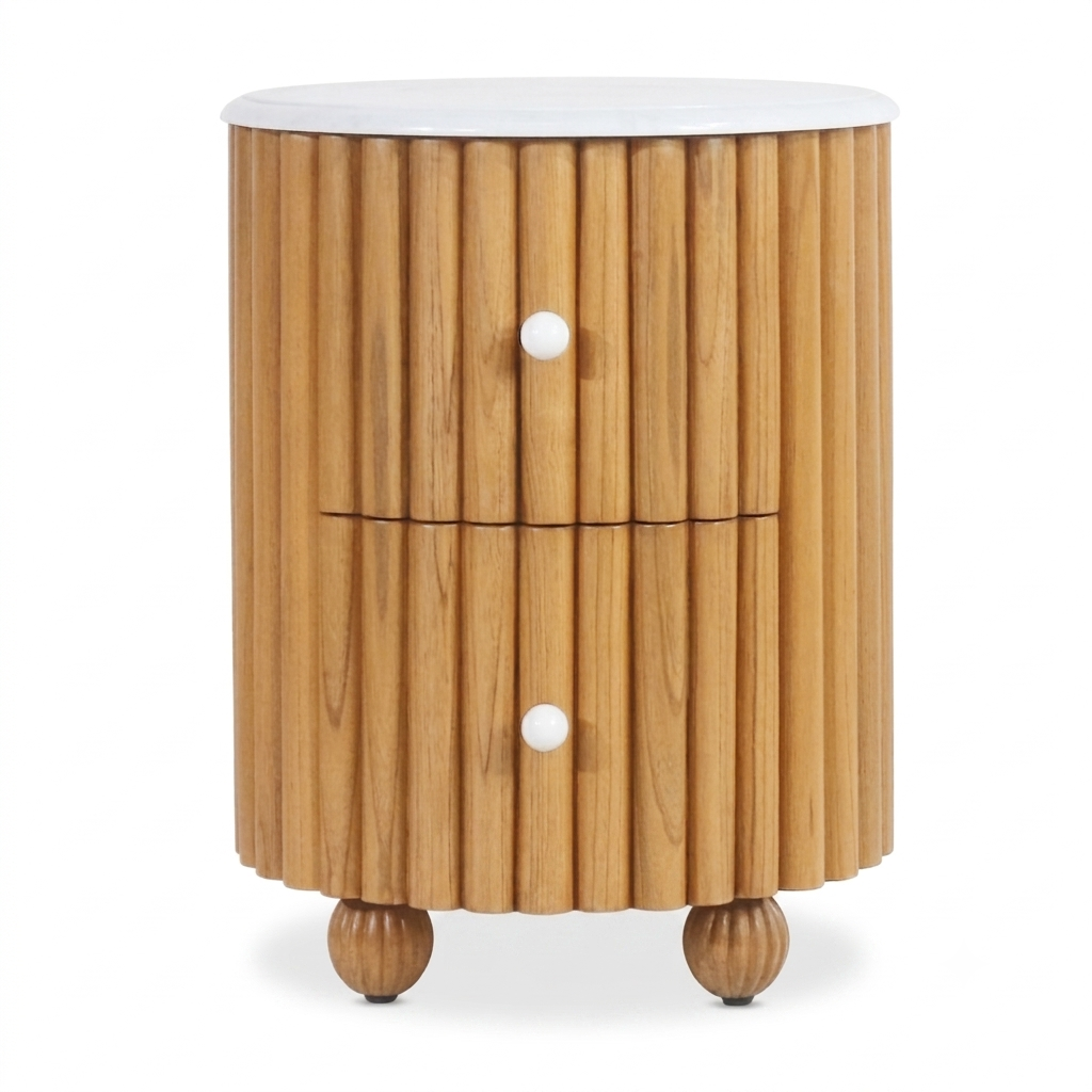 Poppy Fluted Oak Nightstand with Marble