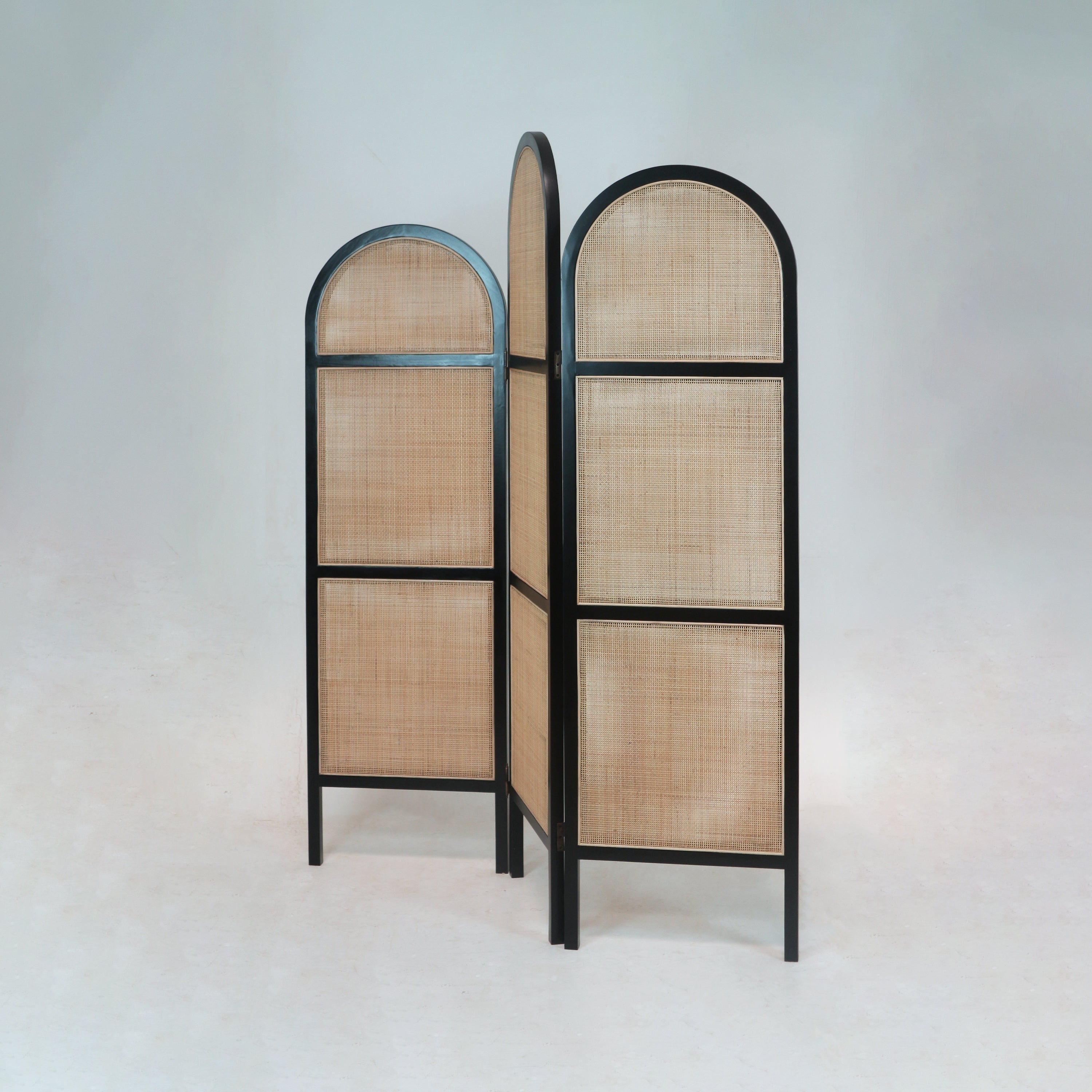 Solid Wood and Rattan Room Divider in Black Gloss - NUEMA