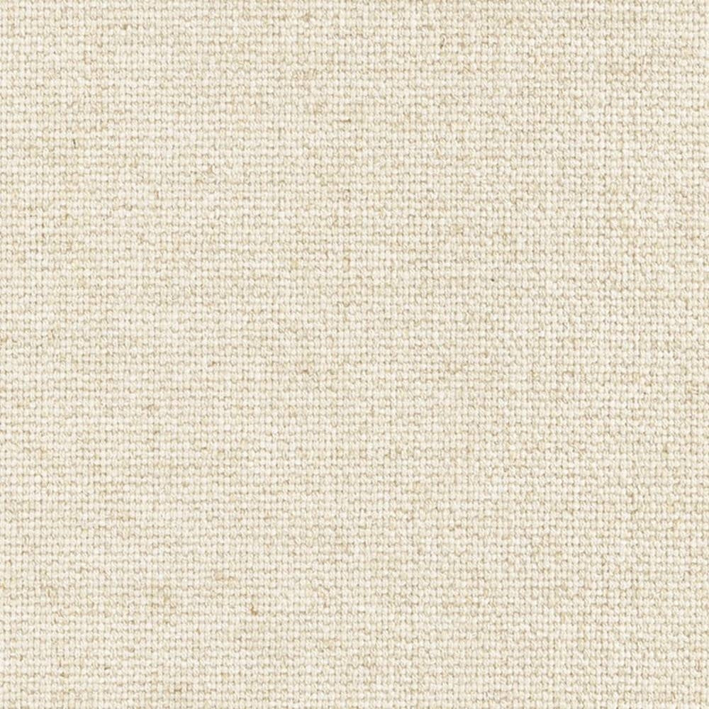 Close-up of neutral beige woven upholstery fabric in a linen-viscose blend (27% linen, 34% viscose, 9% acrylic, 30% polyester) showing subtle textured weave for contemporary sofas and office seating.