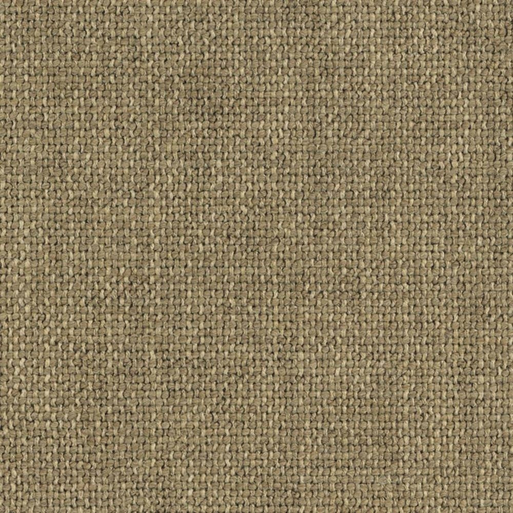 Close-up of neutral tan woven upholstery fabric with a coarse basket-weave texture; 10% wool, 5% linen, 35% acrylic and 50% polyester blend ideal for contemporary sofas and office seating.