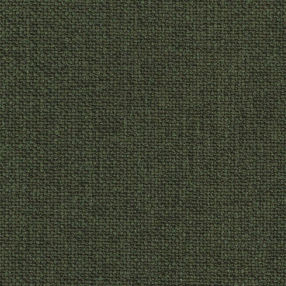 Close-up swatch of olive-green textured upholstery fabric with a tight looped weave, ideal for contemporary and modern sofas; fabric blend: 15% cotton, 20% rayon, 10% wool, 22% acrylic, 33% triacetate.