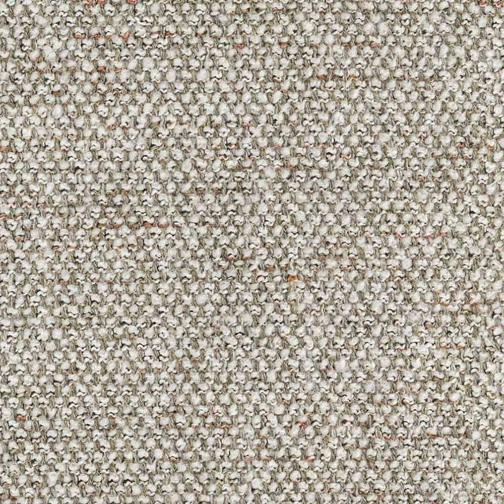 Close-up of neutral beige woven upholstery fabric showing a tight textured weave with subtle tan and cream flecks; 9% linen, 30% acrylic, 61% polyester blend for sofa use.