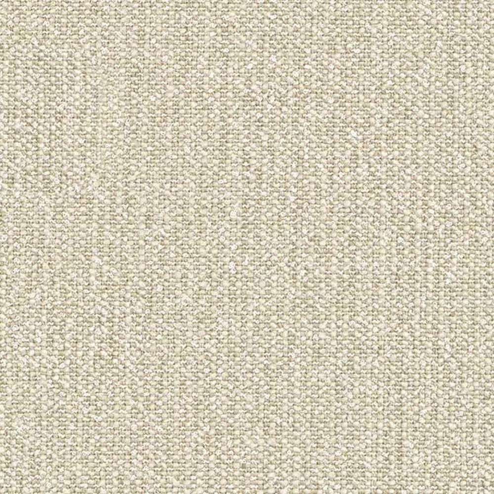Close-up of neutral cream woven upholstery fabric for modern sofas, showing a textured looped weave and yarn blend of wool, linen, rayon, acrylic and polyester.