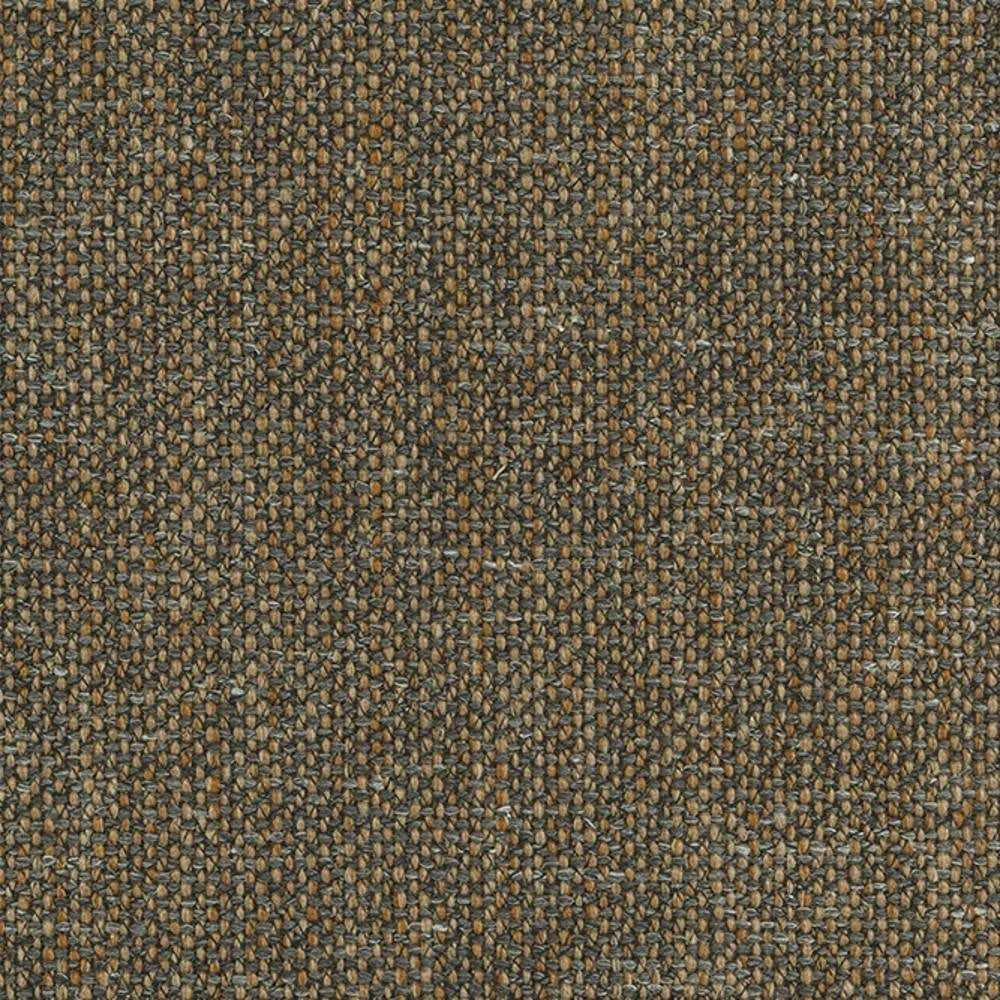 Close-up of a tightly woven beige upholstery fabric showing a linen-acrylic-polyester blend with a small pebbled basket weave in mixed tan and gray yarns, ideal for sofas and neutral indoor decor.