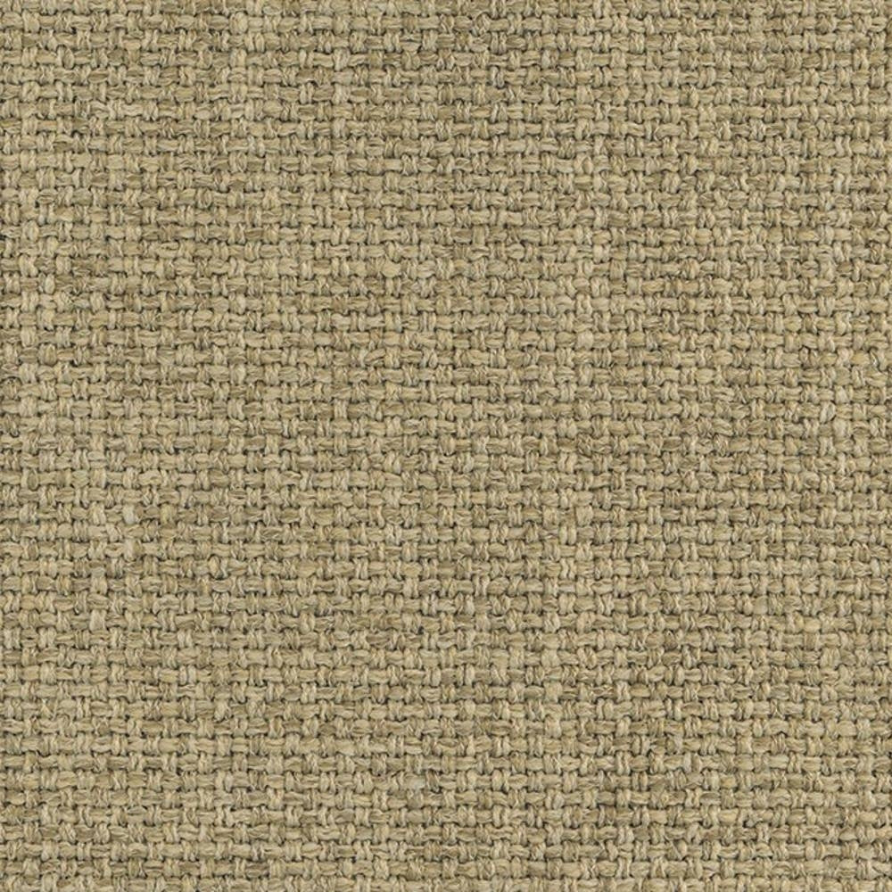 Close-up of beige woven upholstery fabric with a textured basketweave, showing a 13% linen, 45% acrylic, 42% polyester blend suitable for durable indoor sofa upholstery.