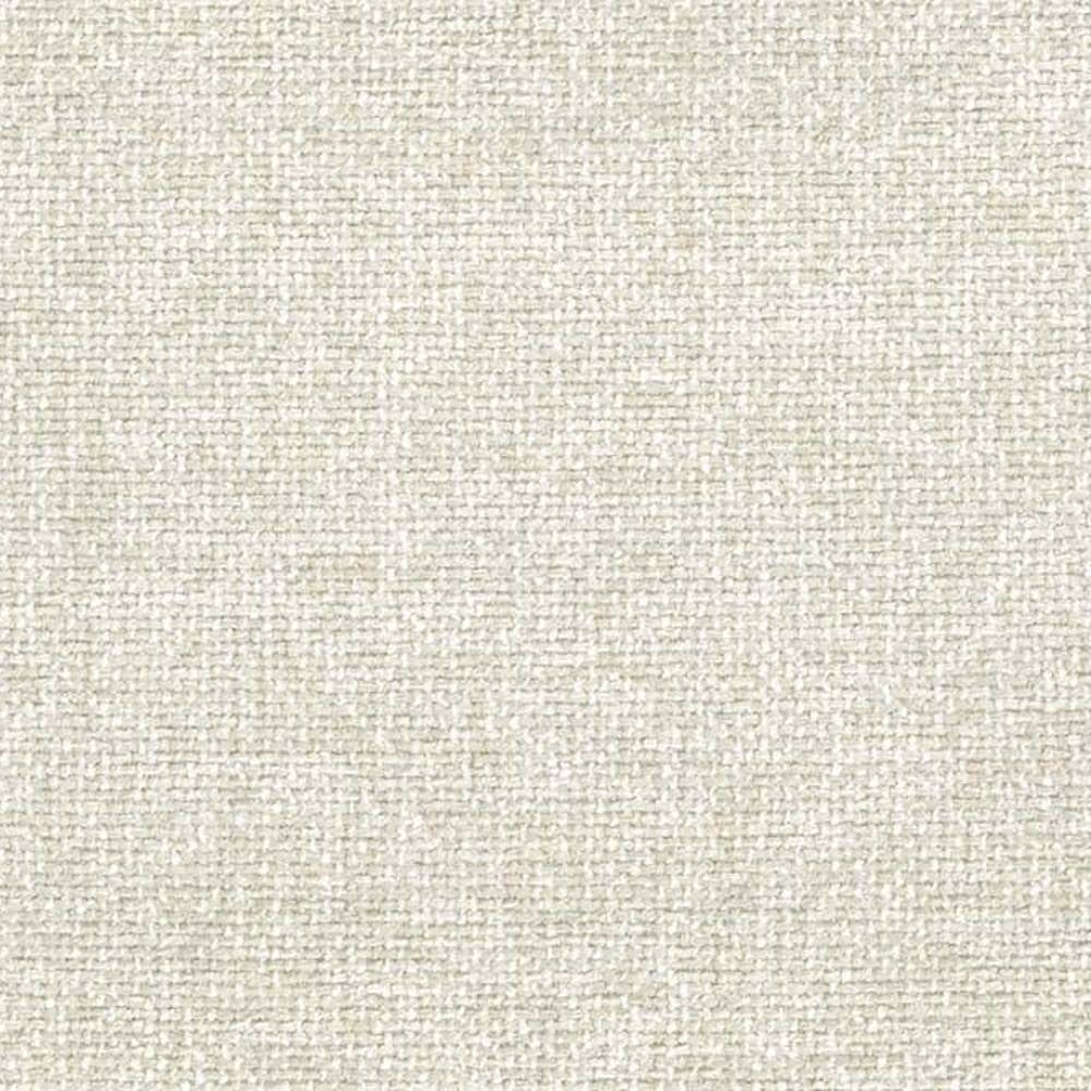 Close-up of a neutral cream woven upholstery fabric swatch for contemporary sofas, showing a textured basket-weave in 15% cotton, 20% rayon and 65% polyester.