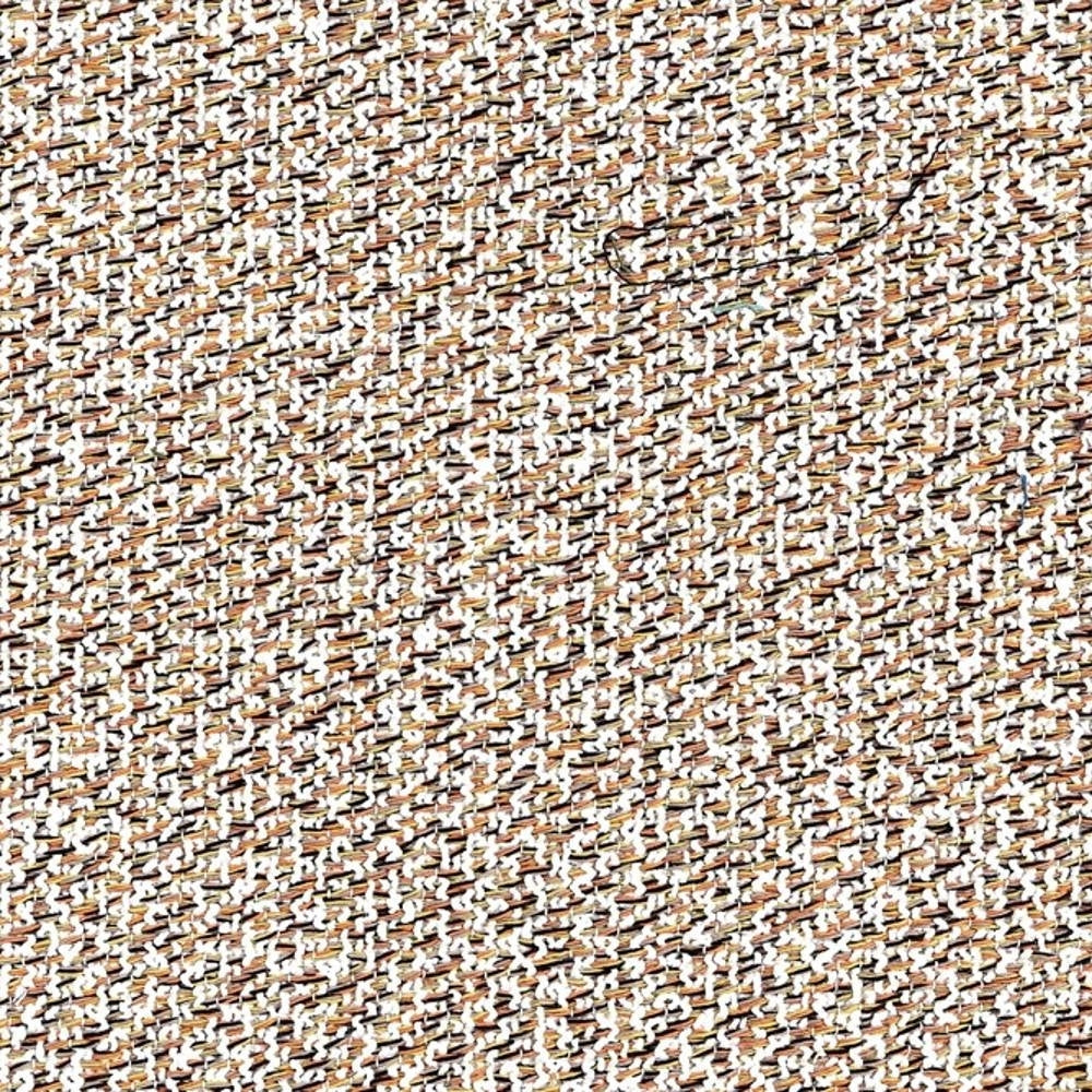 Close-up of beige and cream woven sofa upholstery fabric with subtle brown flecks and textured slub weave; 38% rayon and 62% polyester for contemporary indoor sofas.