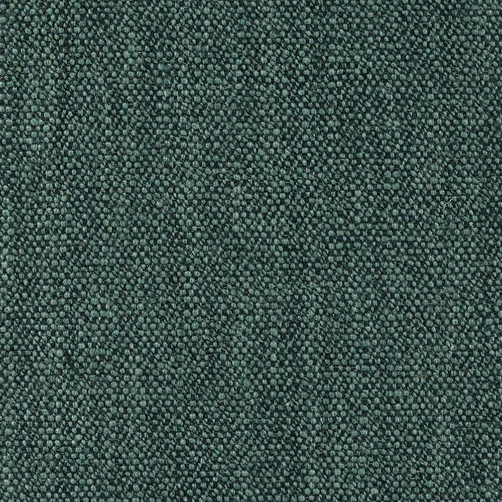 Close-up of teal-green upholstery fabric with a tight pebble weave, a 14% wool / 3% linen / 52% acrylic / 31% polyester blend designed for contemporary sofa use.