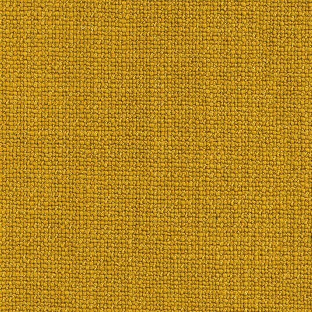 Close-up of mustard yellow textured upholstery fabric in an 18% wool, 57% acrylic and 24% polyester blend, showing a tight looped weave ideal for durable contemporary sofa upholstery.
