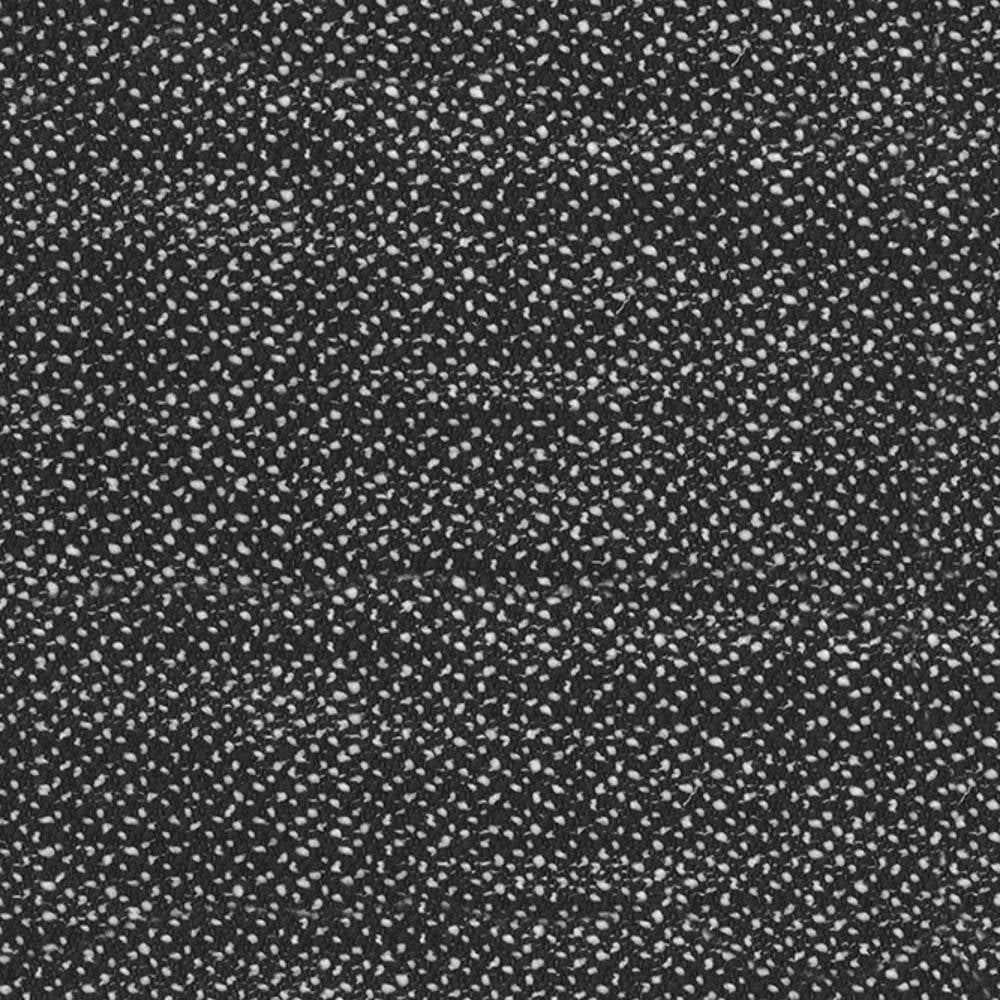 Close-up of dark neutral upholstery fabric with dense white speckled loops, woven from 30% wool, 50% acrylic and 20% polyester, designed for contemporary sofas.