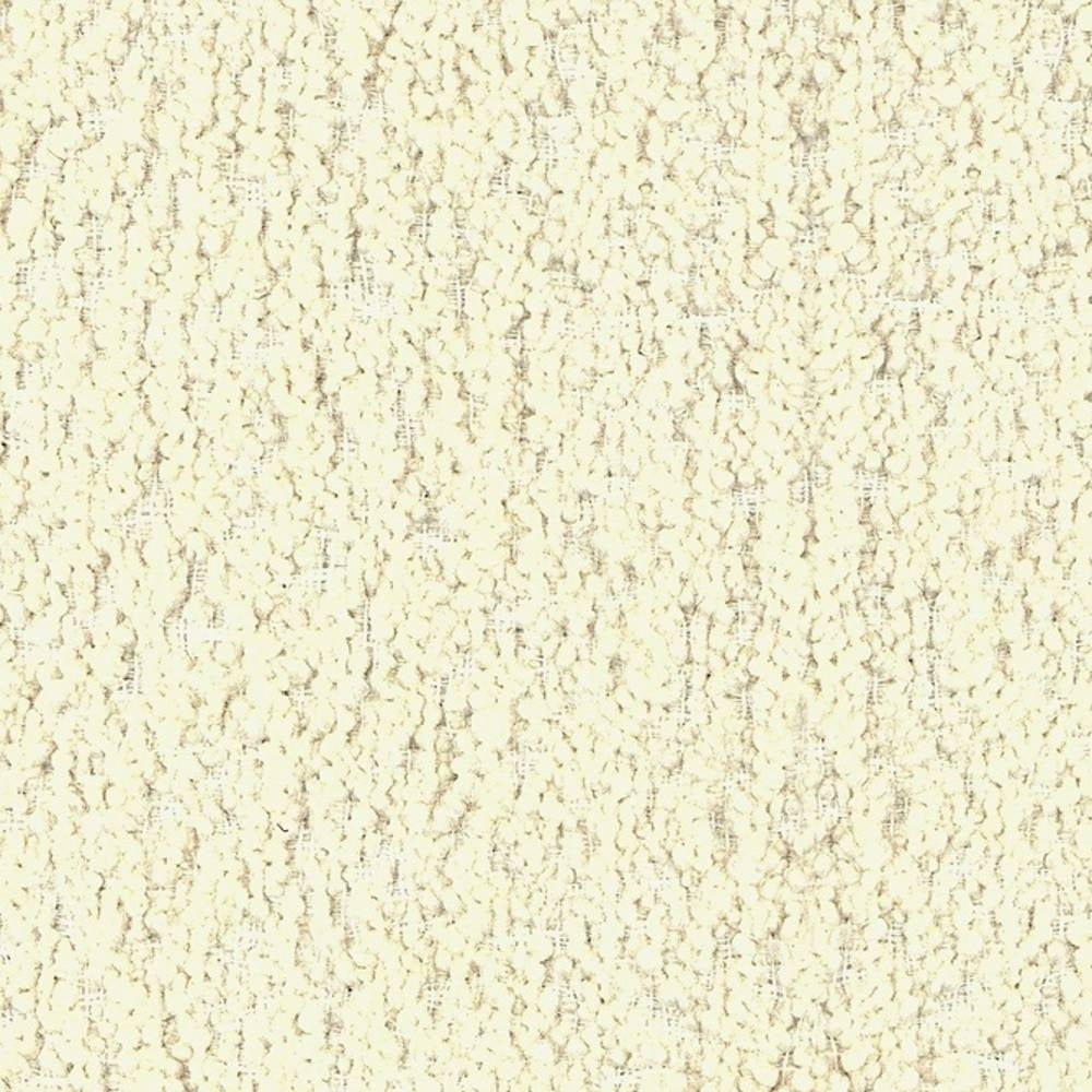 Close-up swatch of cream boucle upholstery fabric for sofas showing a soft, looped nubby texture in a 30% wool / 47% acrylic / 23% polyester blend.