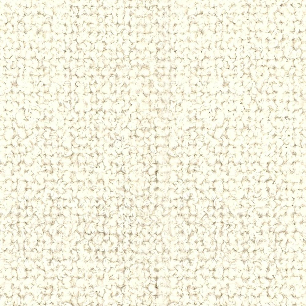 Close-up of cream luxe boucle upholstery fabric showing dense looped texture and subtle tonal variation; 15% wool, 54% rayon, 18% acrylic, 13% triacetate, ideal for sofa upholstery.