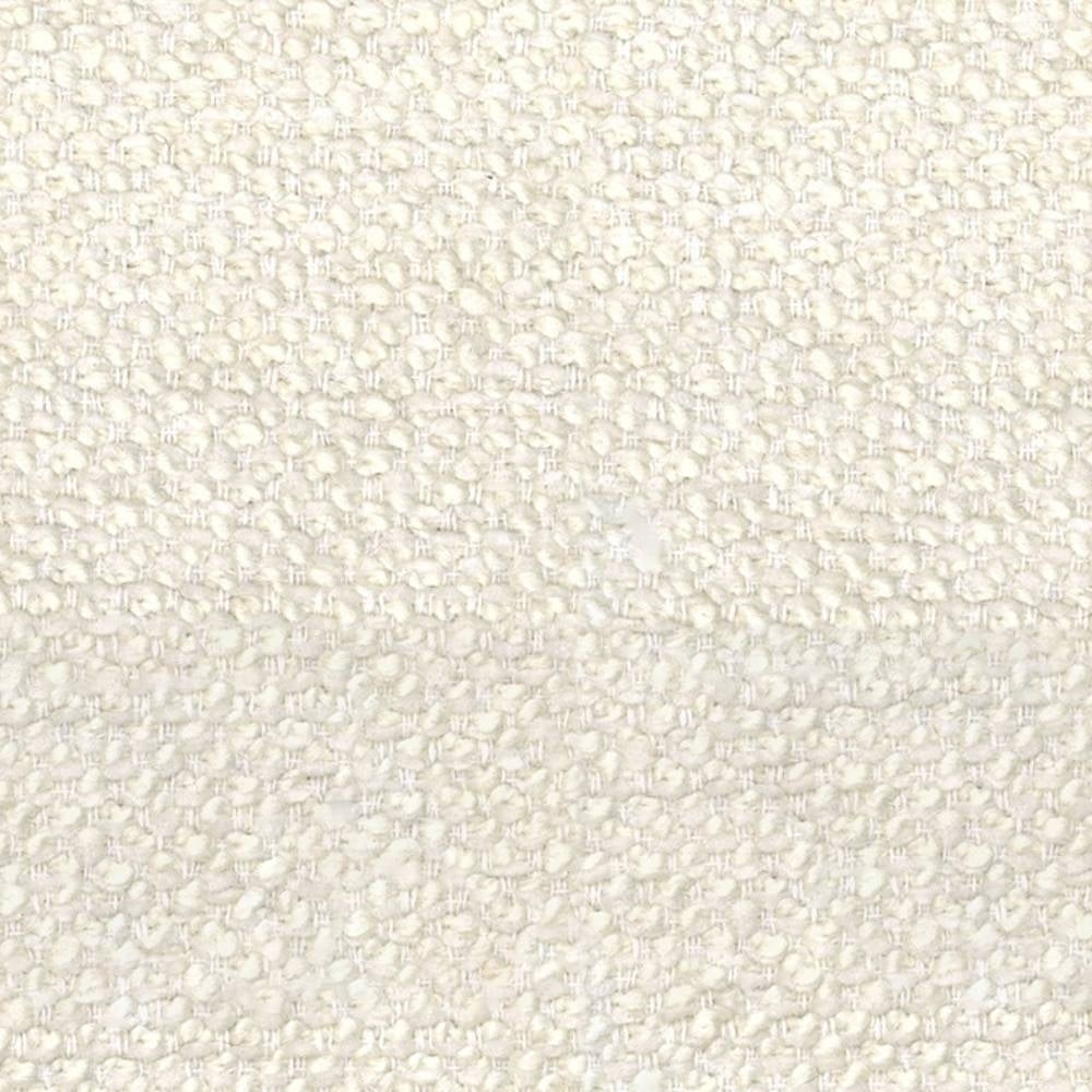 Close-up of soft cream boucle upholstery fabric showing a nubby, textured weave in a wool, acrylic, linen and triacetate blend, ideal for contemporary sofa upholstery.