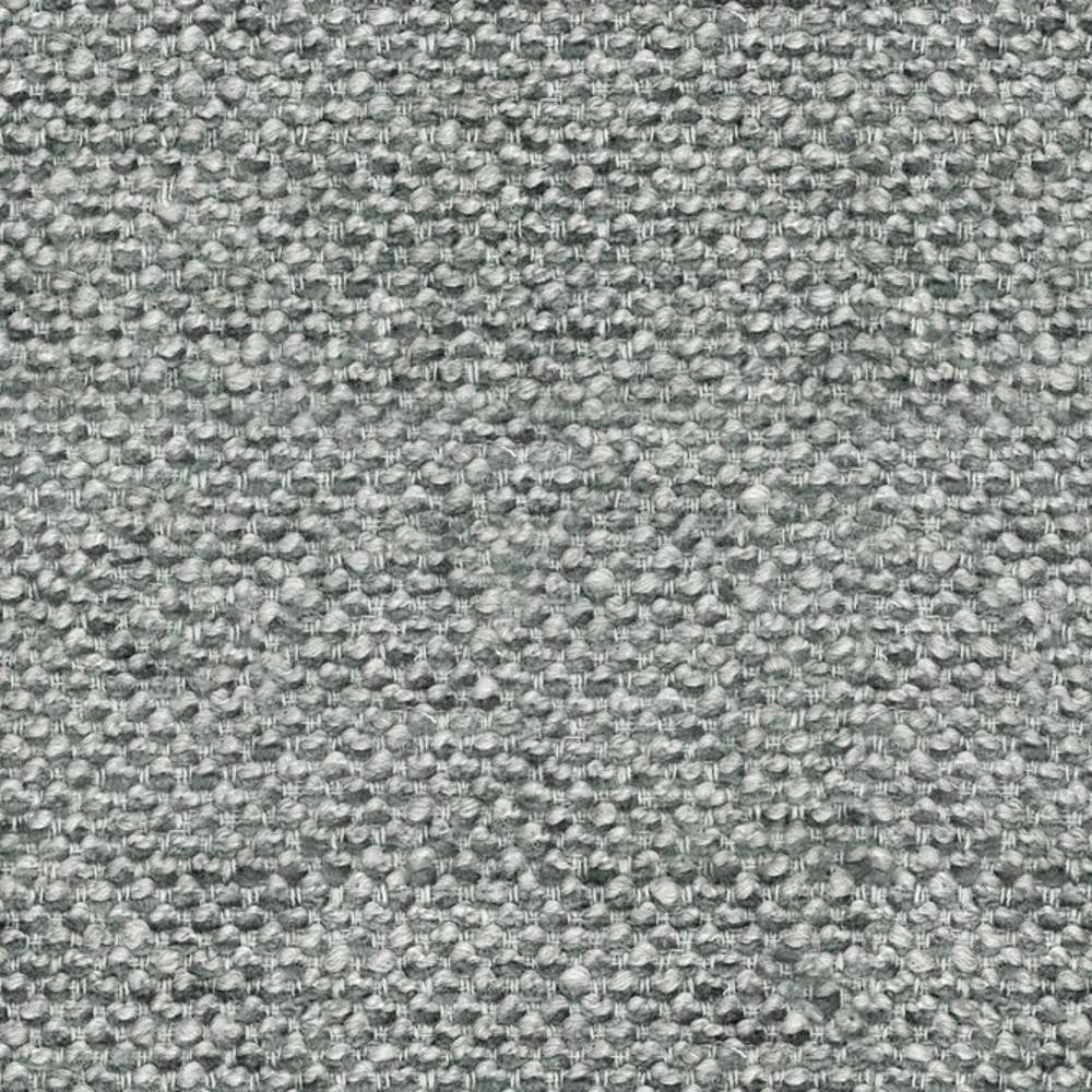 Close-up of light grey boucle upholstery fabric showing nubby, looped texture; a durable wool, acrylic, linen, rayon and triacetate blend intended for contemporary sofa upholstery.