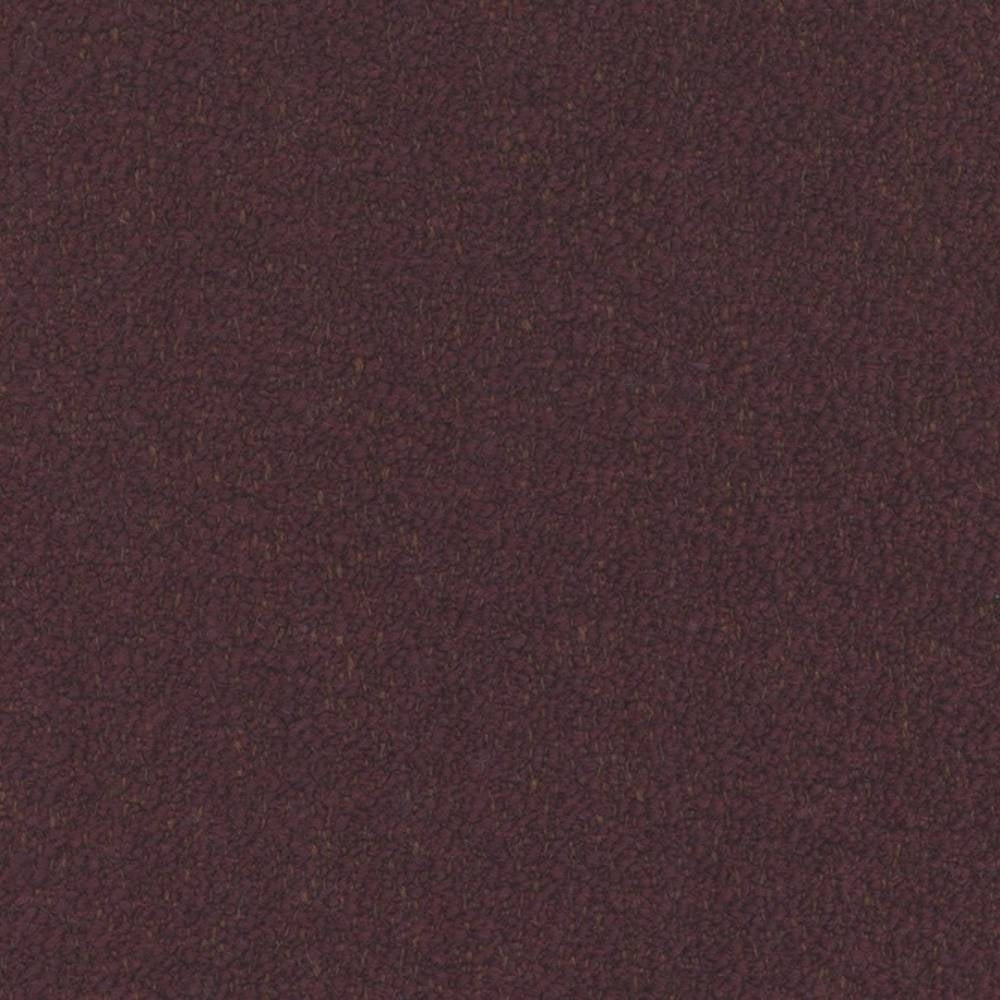 Close-up of deep plum felted wool-look upholstery fabric swatch, a 20% wool blend with boucle-like texture and subtle heathered flecks, shown for sofa upholstery use.
