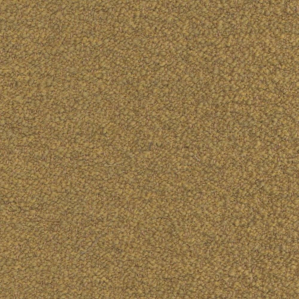 Close-up of warm camel felted wool-look boucle upholstery fabric showing dense, looped texture; durable blended fibers (wool, acrylic, linen, rayon, triacetate) ideal for indoor sofa upholstery.
