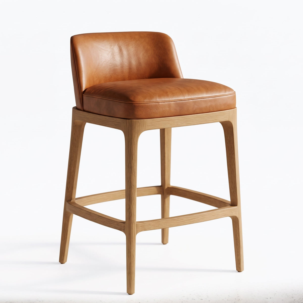 Levate Bar Stool Oak & Cognac Leather