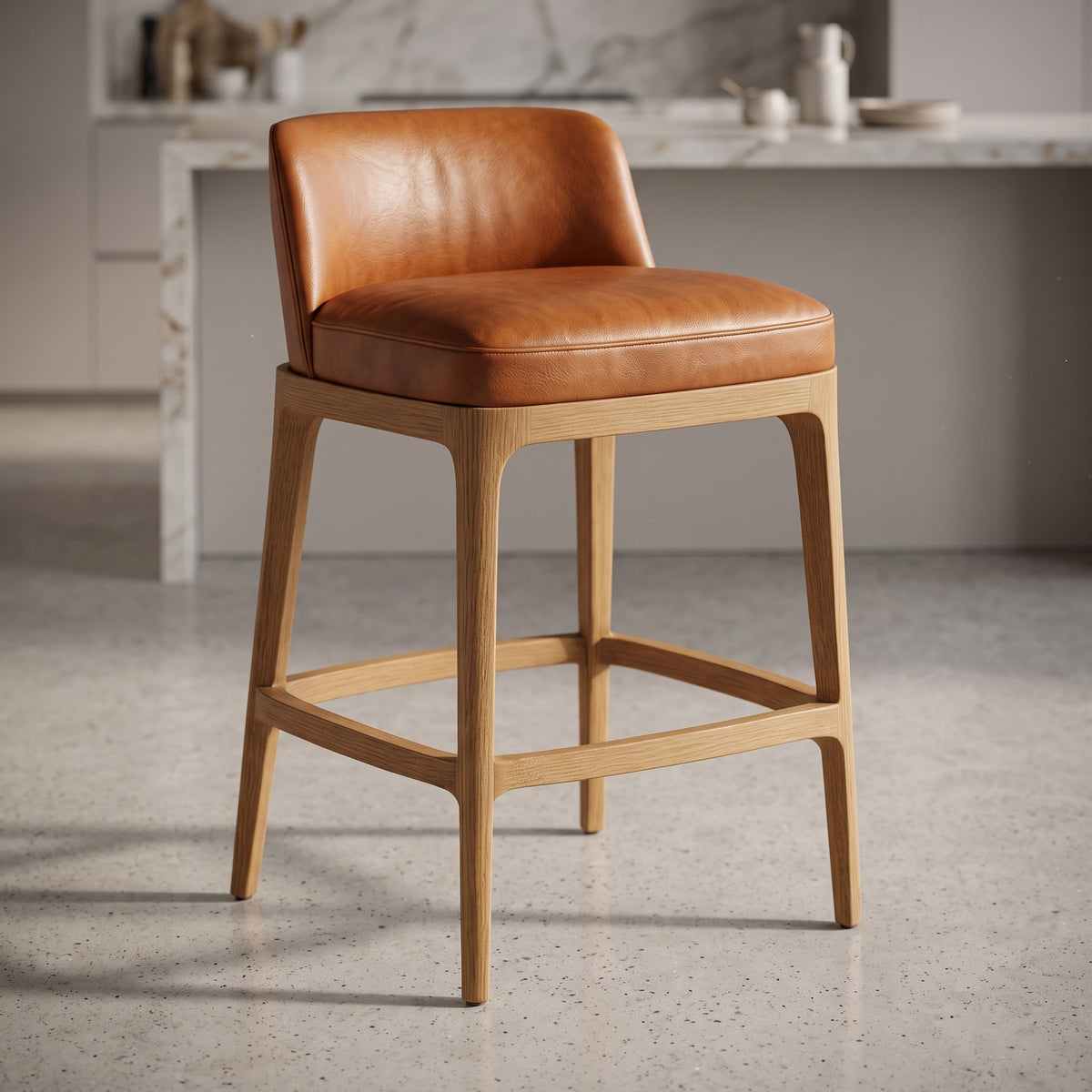 Levate Bar Stool Oak & Cognac Leather