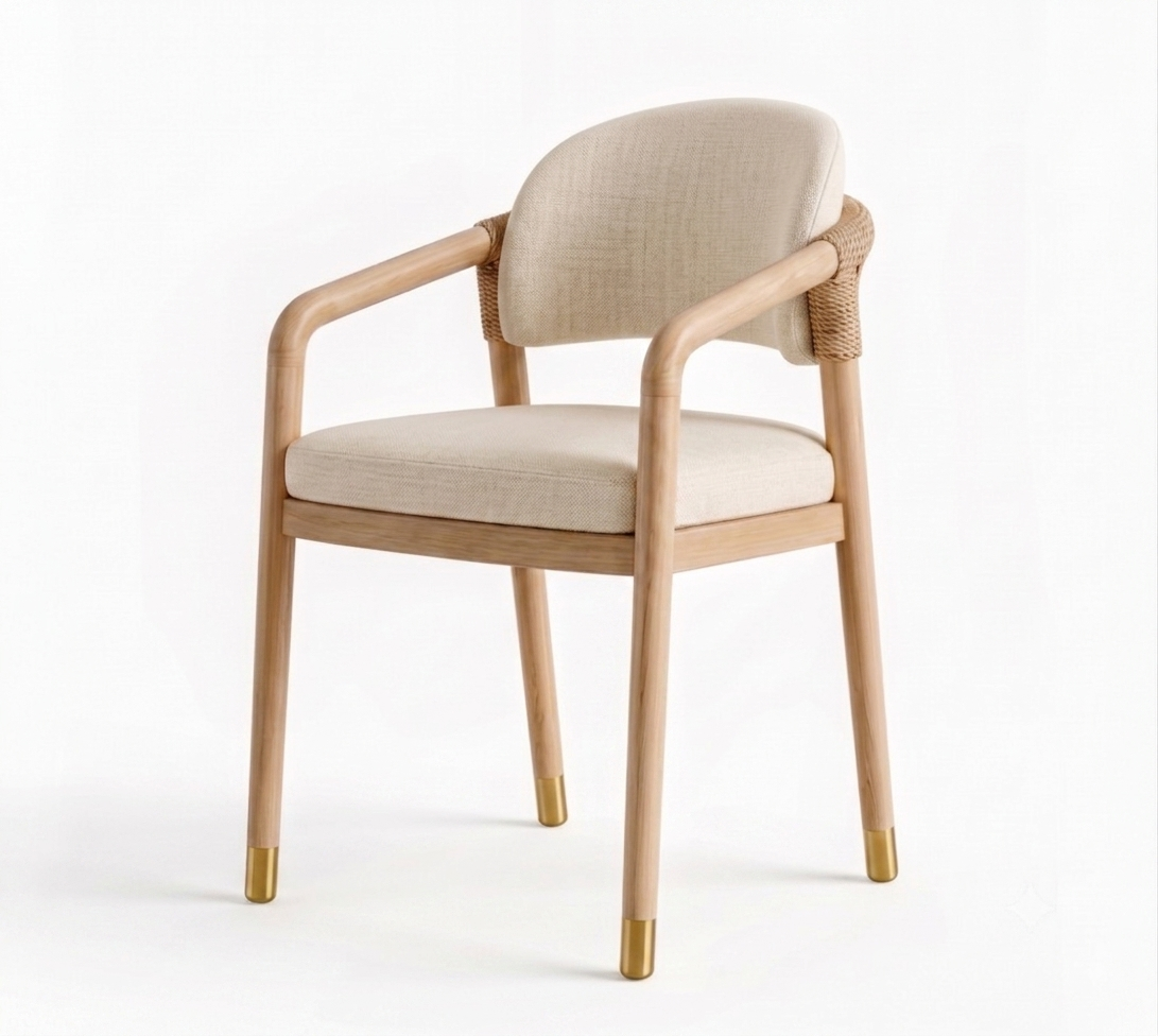 Paros Wooden Rope-Backed & Upholstered Dining Chair