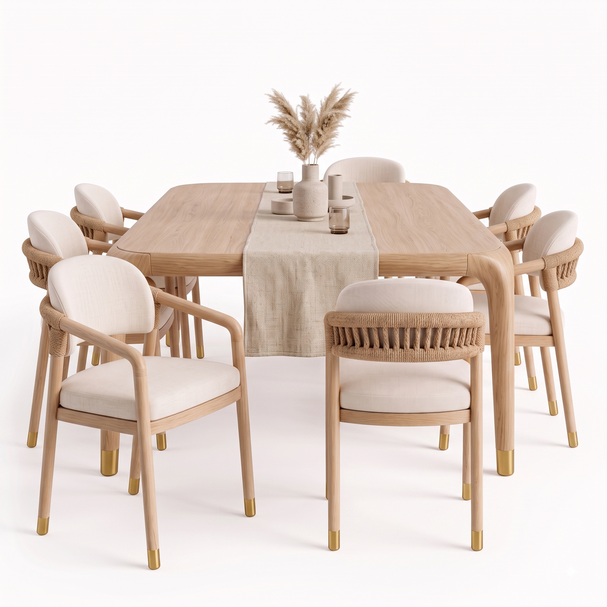Paros Wooden Rope-Backed & Upholstered Dining Chair