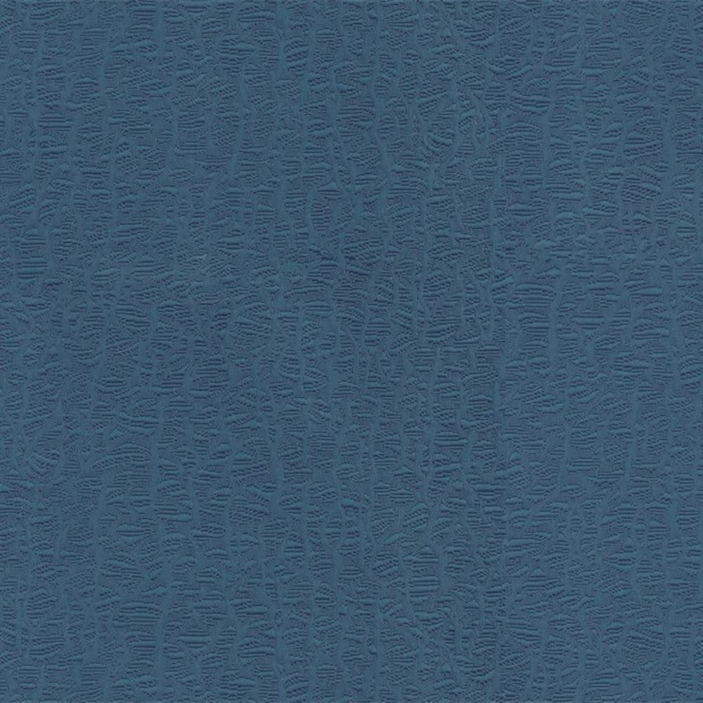 Close-up of a slate-blue upholstery fabric swatch showing a subtle raised abstract texture; 50% cotton 50% polyester blend suitable for sofas.