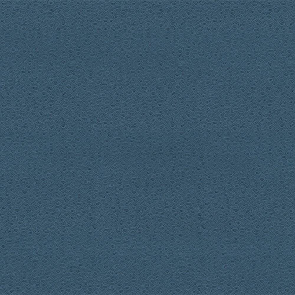 Close-up of a deep blue textured upholstery fabric swatch with a small repeating pebble pattern, 50% cotton 50% polyester blend suitable for sofa upholstery.