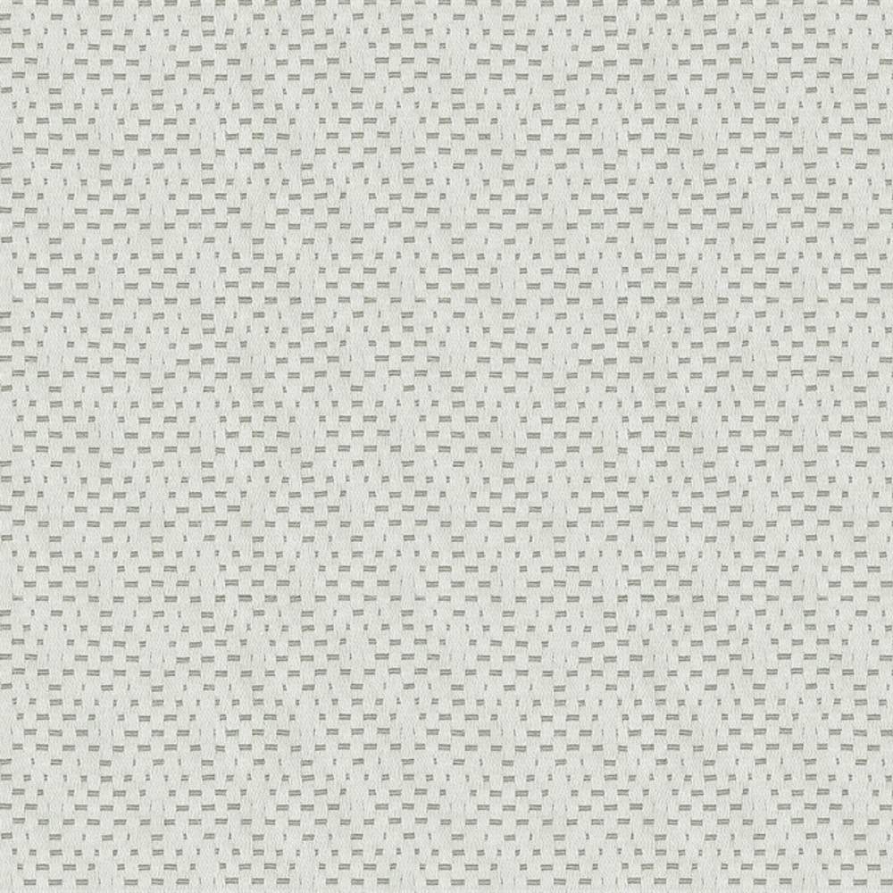 Close-up of neutral upholstery fabric (30% cotton, 70% polyester) with a subtle small rectangular woven geometric pattern in light gray-beige, shown for sofa use in a contemporary style.