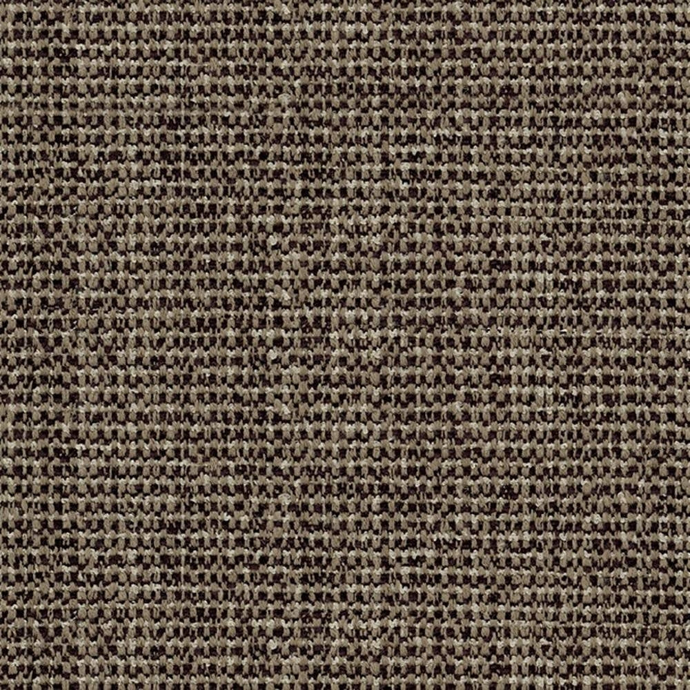 Close-up of neutral beige and brown woven upholstery fabric showing a tight basketweave texture; 75% polyester, 5% linen and 20% viscose composition for sofa and office use.