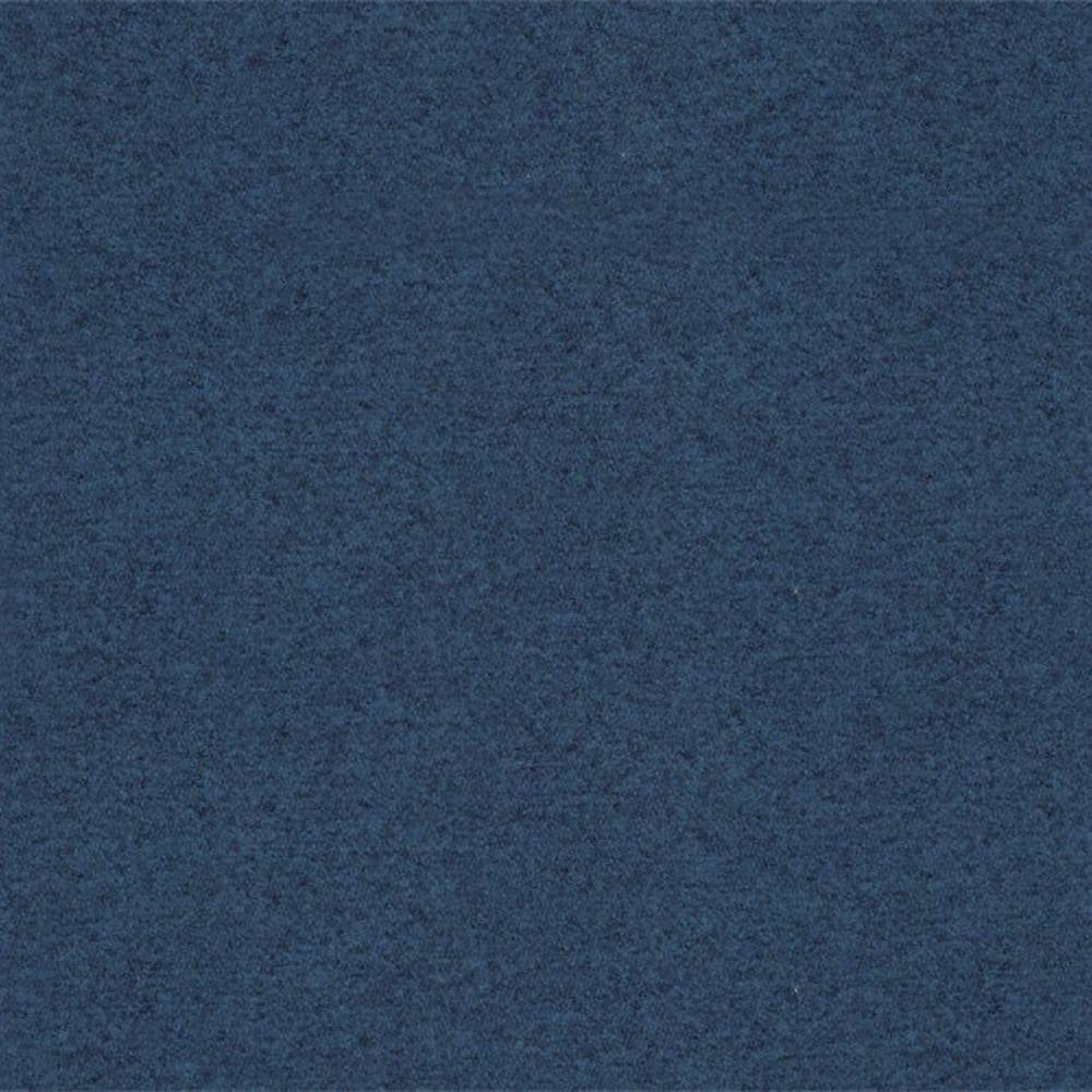 Close-up of a navy blue textured upholstery fabric swatch, 100% polyester, showing a soft, tight weave suited for sofas and office seating.