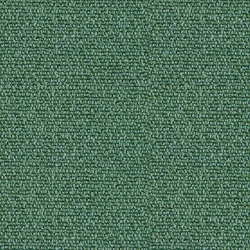 Close-up of a green 100% polyester woven upholstery fabric swatch showing a tight, small-loop texture suitable for contemporary sofas.