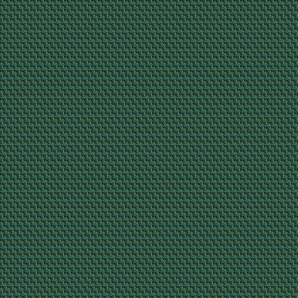 Close-up of green and teal woven upholstery fabric with a tight small-scale geometric basketweave texture, showing two-tone threads and surface detail; 100% polyester suitable for sofa upholstery.