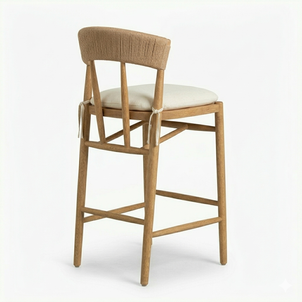 Harmonie Blonde Bar Counter Stool with Cushioned Seat and C-Back in Rope
