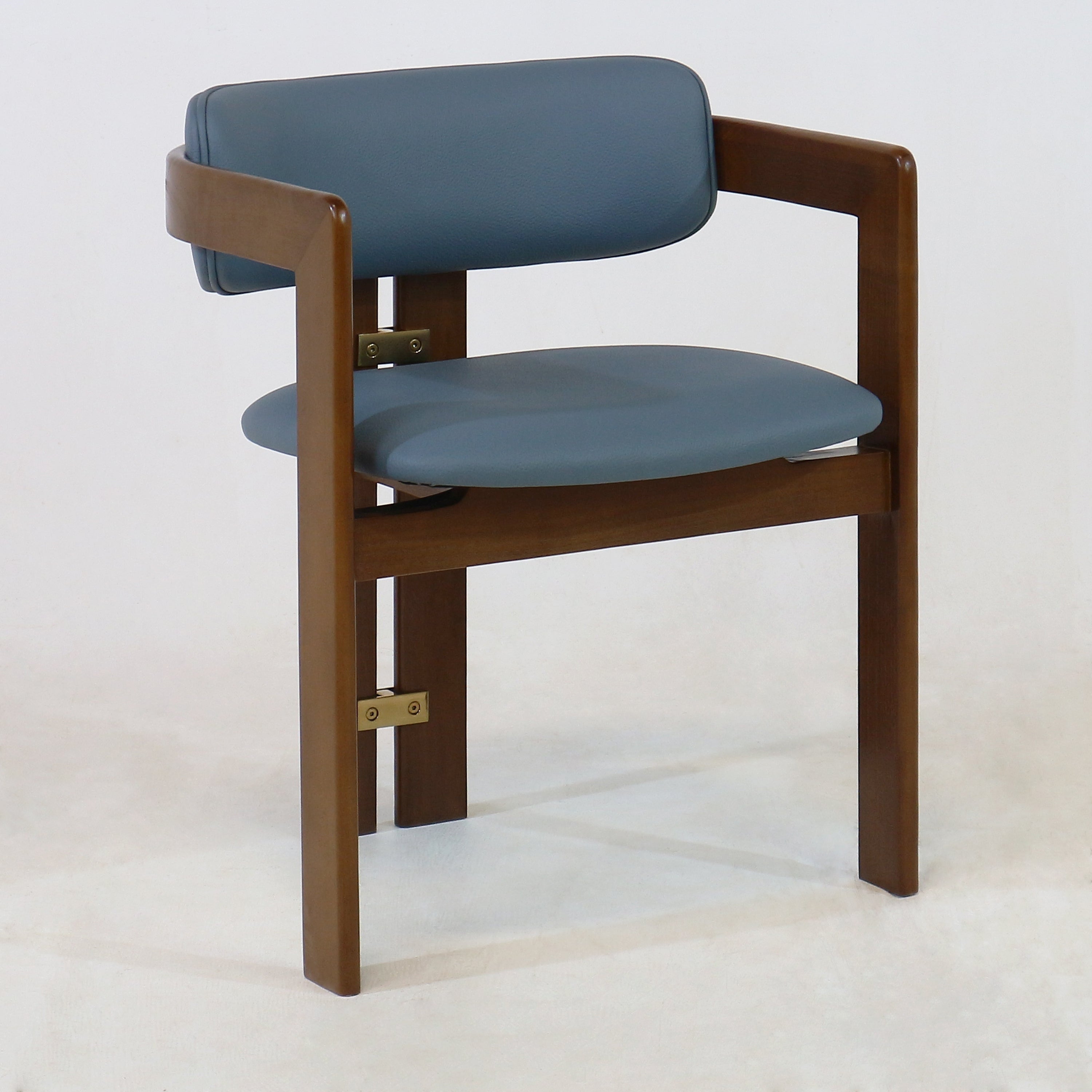Pamplona Walnut Dining Chair with Rubio Monocoat Finish and Blue Leather