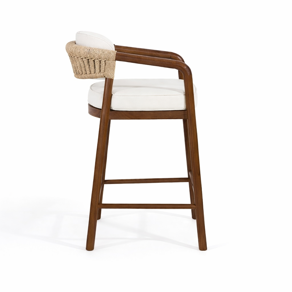 Paros Walnut Rope-Backed & Upholstered Bar & Counter Stool
