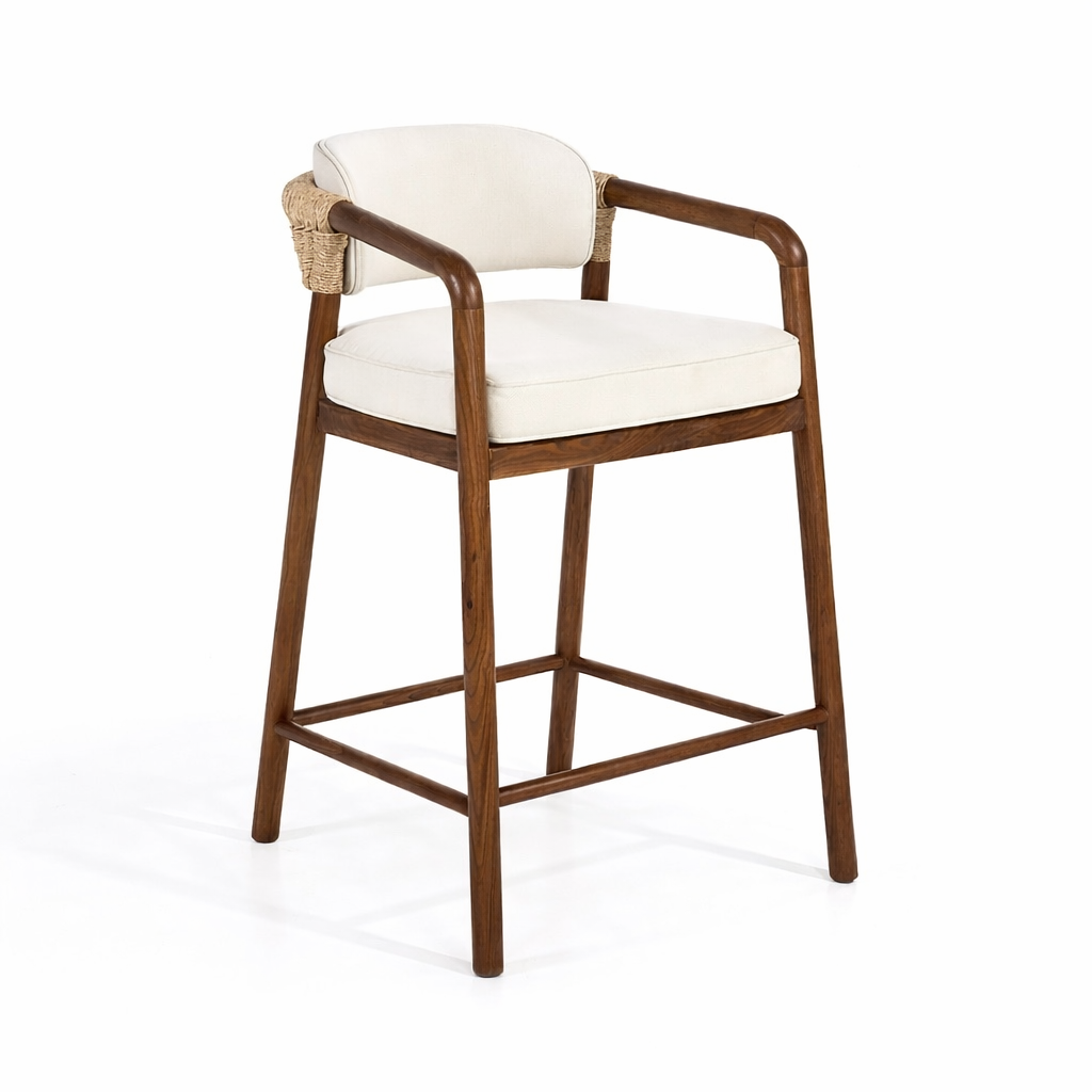 Paros Walnut Rope-Backed & Upholstered Bar & Counter Stool