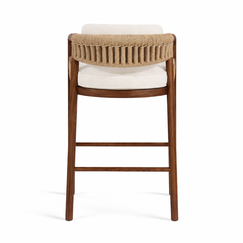Paros Walnut Rope-Backed & Upholstered Bar & Counter Stool